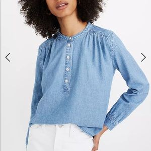 NWT Madewell Denim Shirred Popover Top XS Emmie Wash